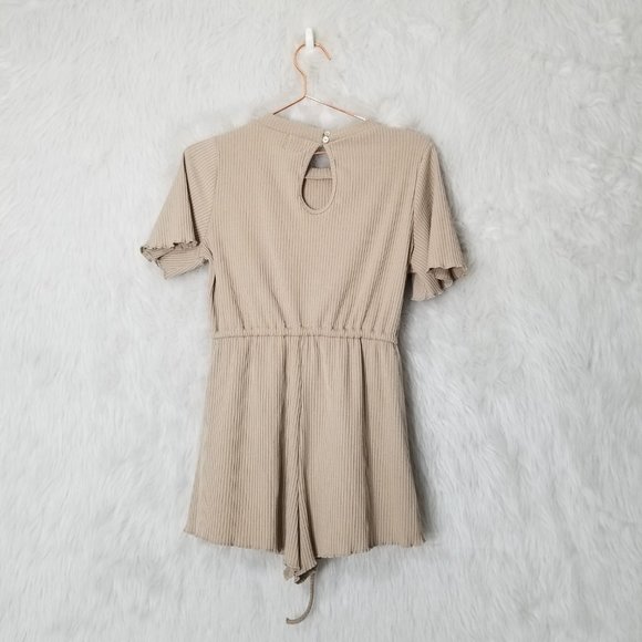 Princess Polly Beige Ribbed Aiken Playsuit Romper - Picture 3 of 15